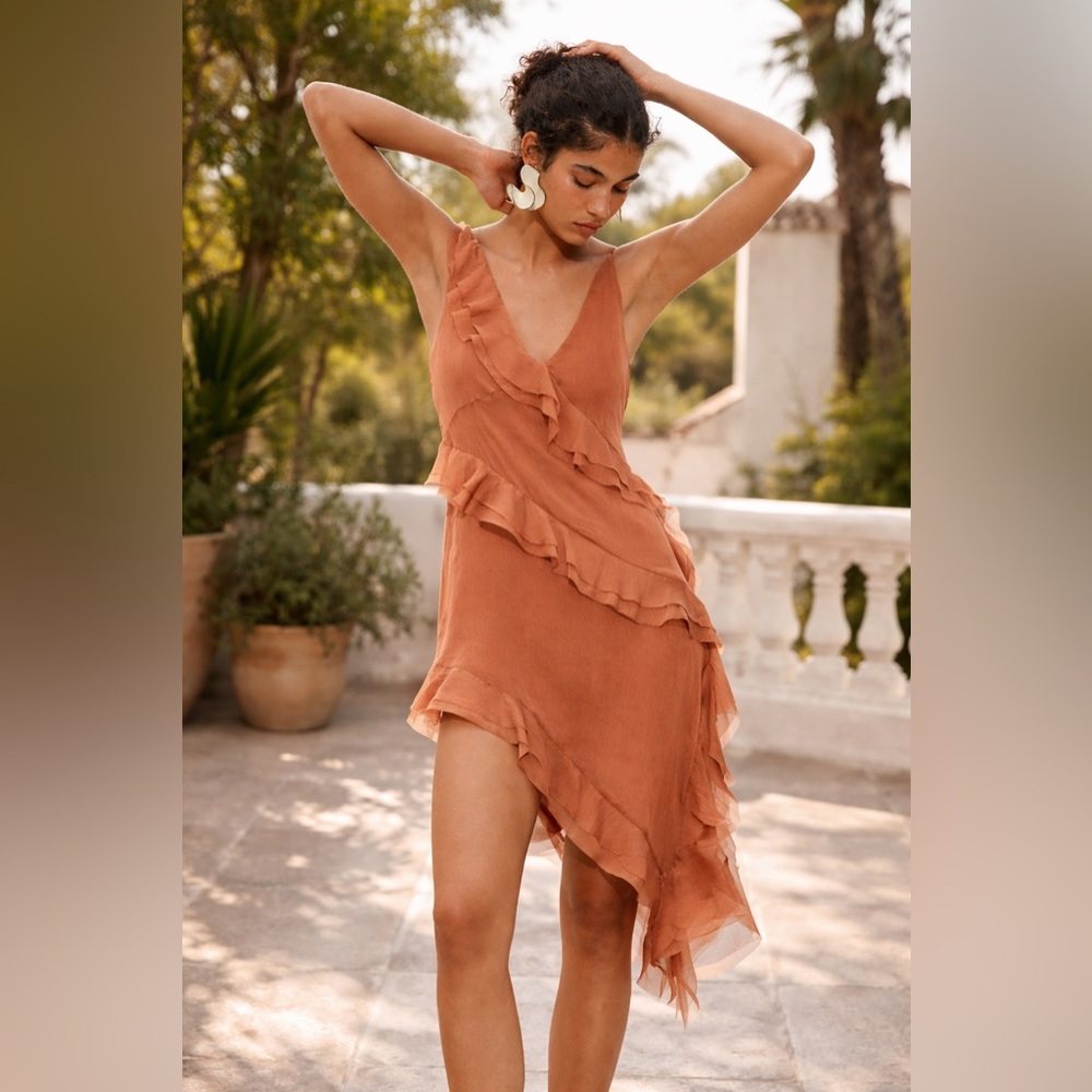 NWT ZARA ASYMMETRICAL DRESS WITH RUFFLES